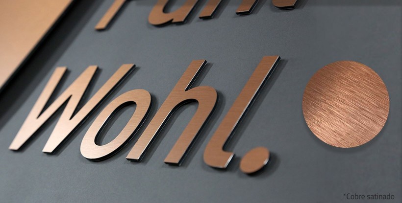 Letras de dibond satinado cobre + metacrilato iluminado
