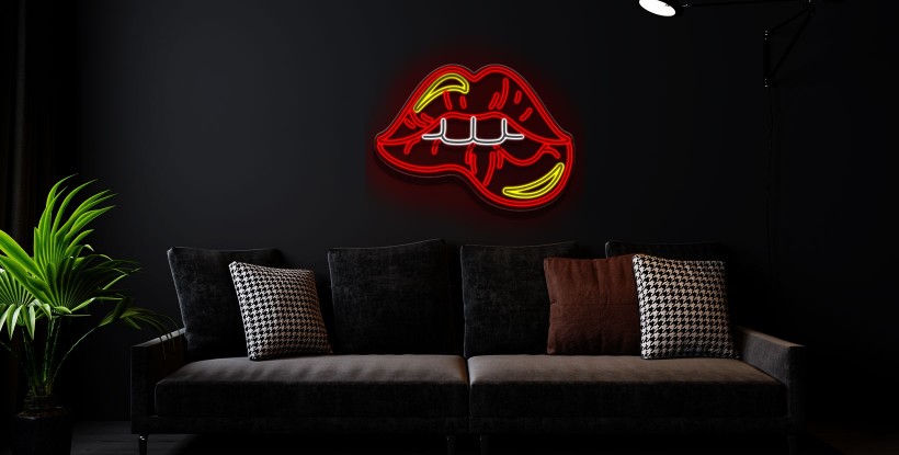 Neon labios mordidos