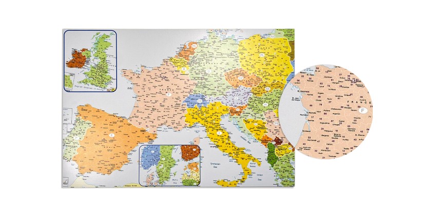 Mapa con códigos postales europa de mesa