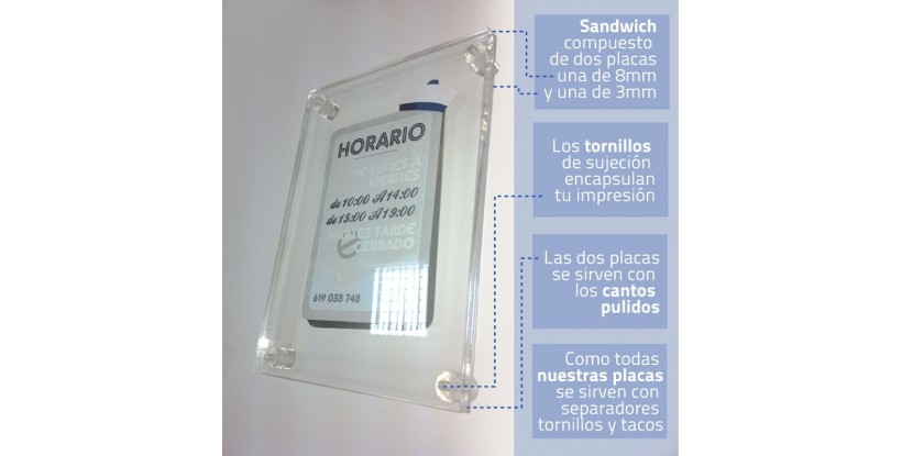 Doble placa de metacrilato horario