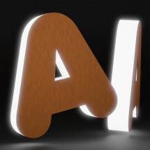 letras de dibond satinado cobre + metacrilato iluminado