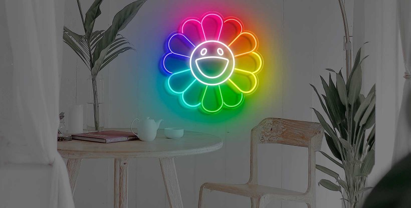 Neón Flor Sonrisa Arco Iris