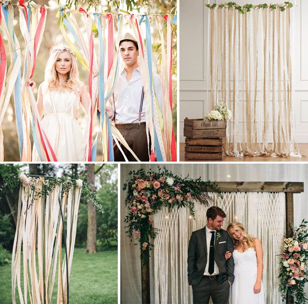 Ideas originales para bodas. Fondos con tiras de tela para bodas