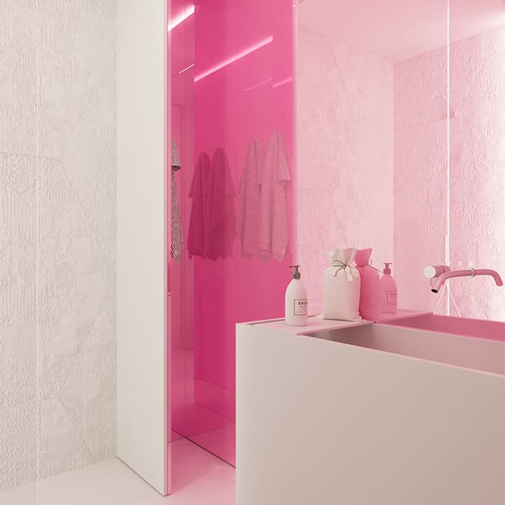 Mampara de baño en metacrilato rosa